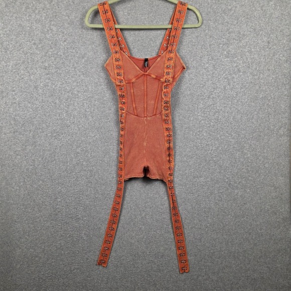 J.OUR Dresses & Skirts - J.OUR Suspender Mini Dress Womens Small Orange Waffle Knit Hook Eye Straps